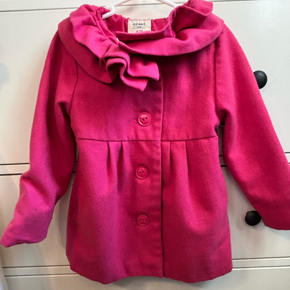 Old Navy Fuchsia Kids Pea Coat with Ruffle Collar
